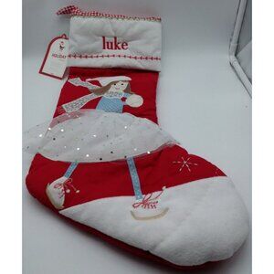 Pottery Barn Kids luke Girl Ice Skater Quilted Holiday Stocking Christmas Xmas